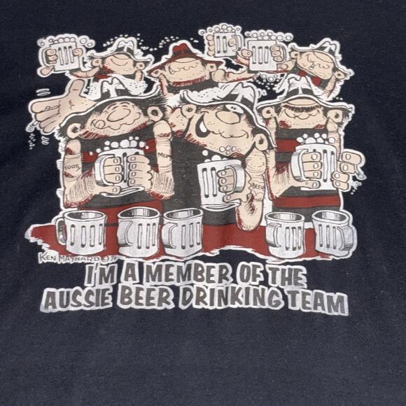 Vintage Aussie Beer‎ Drinking Team Shirt Mens Medium Ken Maynard Cartoon 70s - Picture 2 of 10